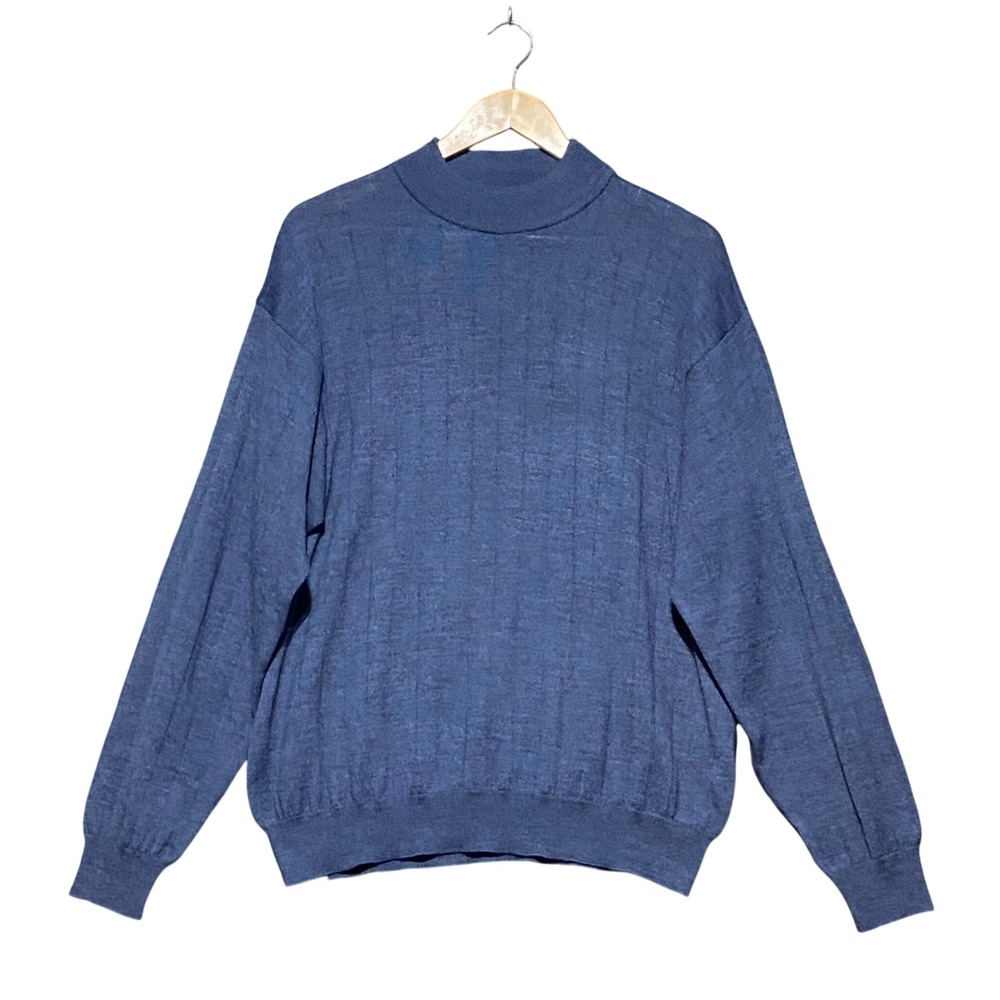 Preswick & Moore Mens XL Blue Merino Wool Blend Mock Neck Sweater Made in Italy
